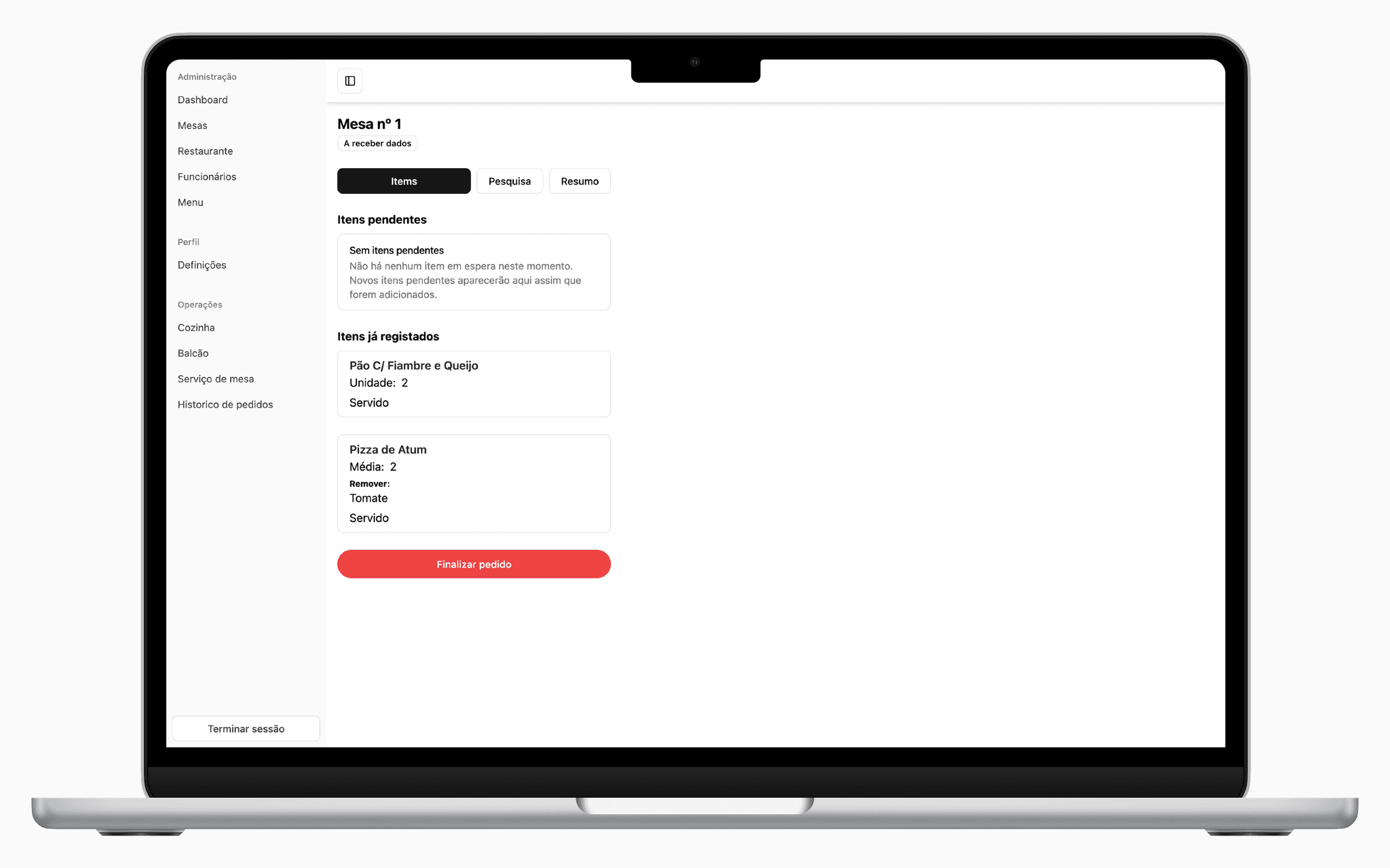 Foto da web app de nutrição